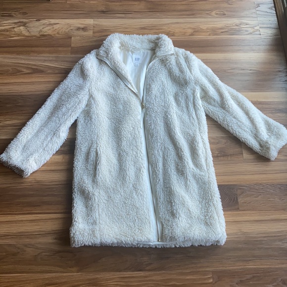Gap Faux Sherpa Long White Jacket Small - Picture 3 of 7